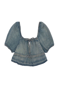 Short blouse with puffed sleeves in denim - Tint Wash