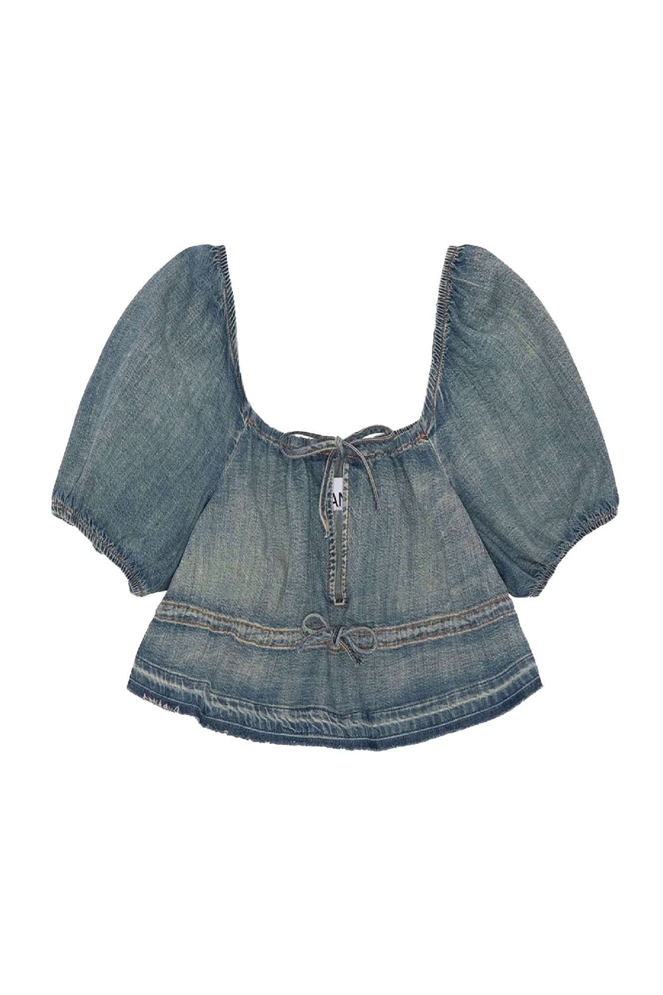 Short blouse with puffed sleeves in denim - Tint Wash