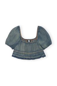 Blouse courte à manches bouffantes en denim - Tint Wash