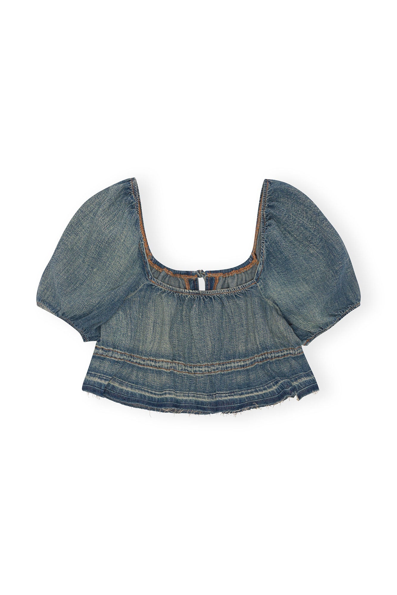 Blouse courte à manches bouffantes en denim - Tint Wash
