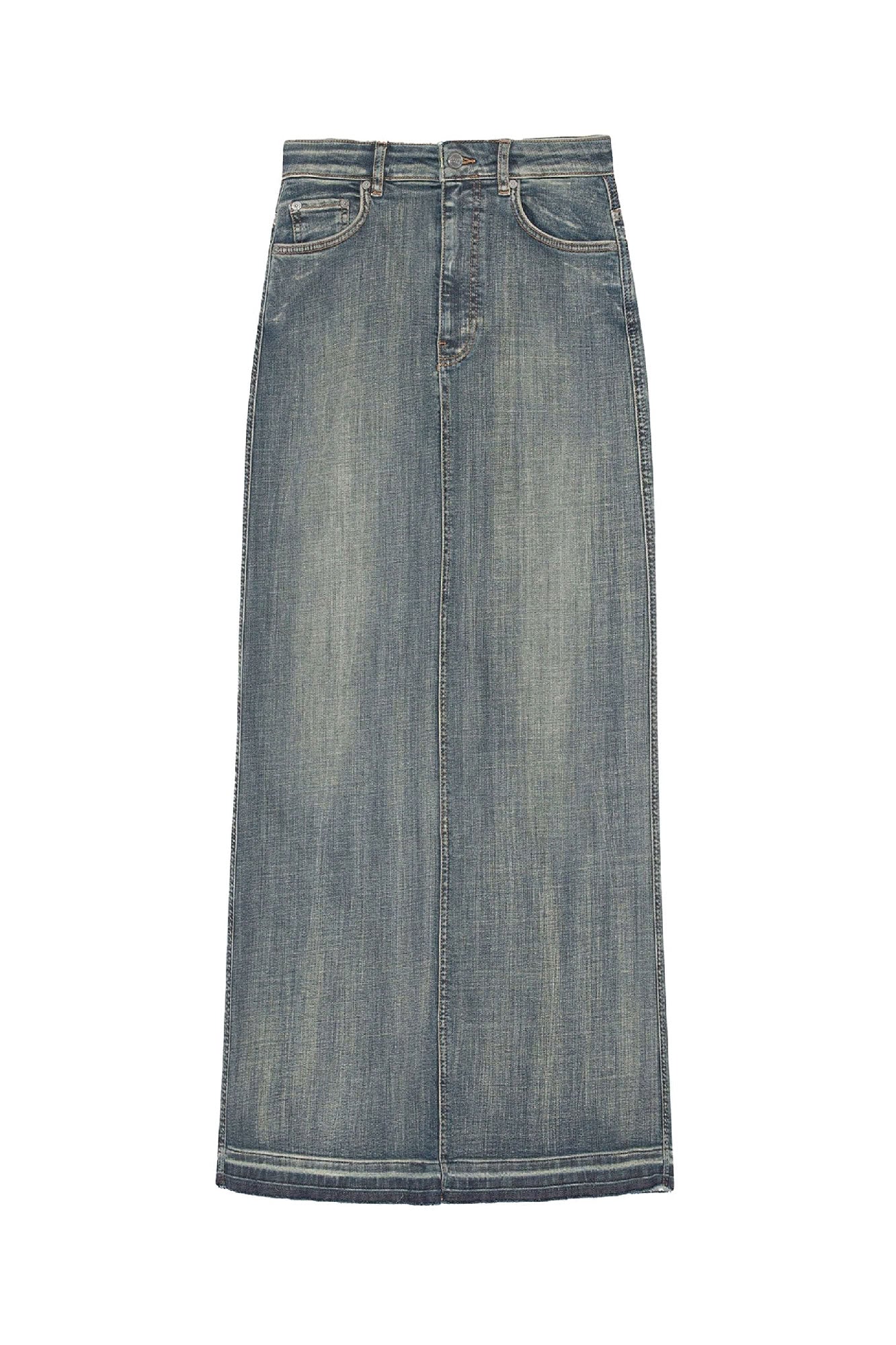Jupe longue à bords teintés en denim - Tint Wash