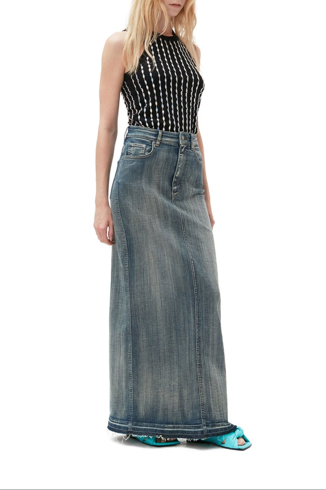 Jupe longue à bords teintés en denim - Tint Wash