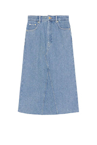 Thick denim midi skirt - Light Blue Stone