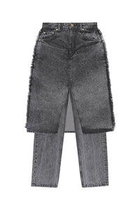 Snow washed denim trousers with skirt - Black Washed