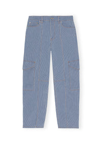 Pantalon cargo rayé léger en denim - Mid Blue Stone