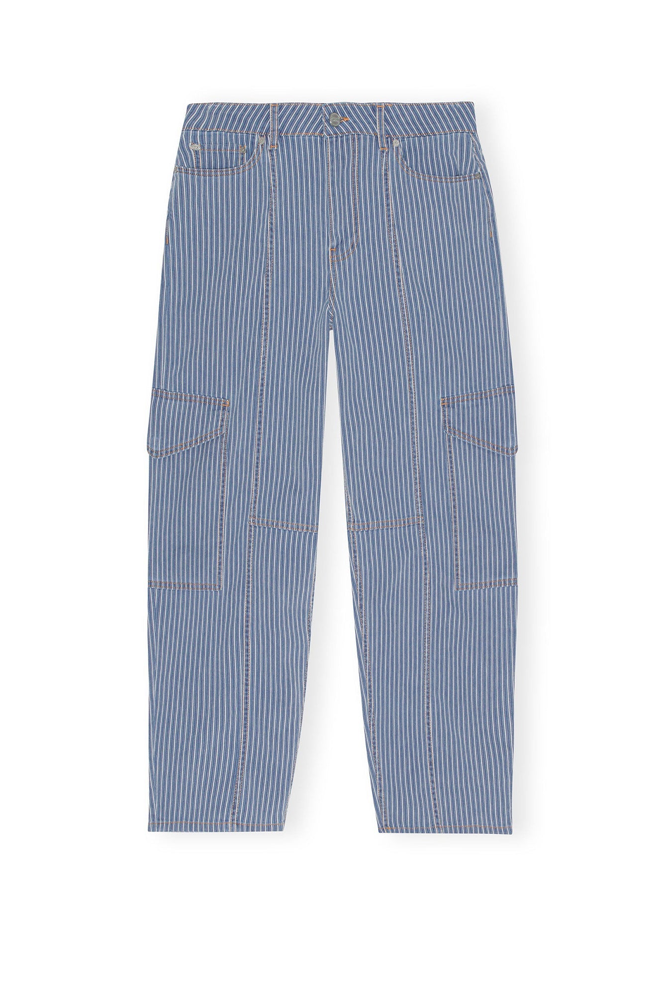 Pantalon cargo rayé léger en denim - Mid Blue Stone