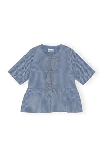 Blouse peplum rayée léger en denim - Mid Blue Stone