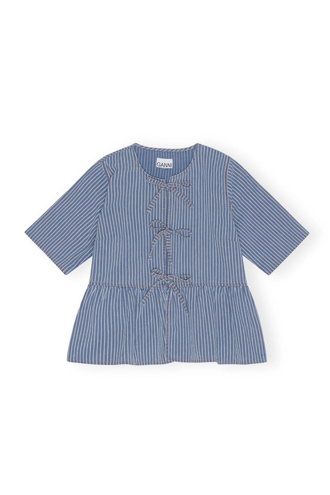 Blouse peplum rayée léger en denim - Mid Blue Stone