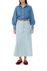 Jupe midi péplum délavé en denim - Light Blue Stone