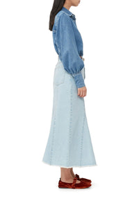 Jupe midi péplum délavé en denim - Light Blue Stone