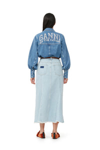 Jupe midi péplum délavé en denim - Light Blue Stone