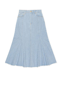 Jupe midi péplum délavé en denim - Light Blue Stone