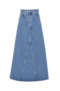 Jupe longue avec double braguette en denim - Mid Blue Stone