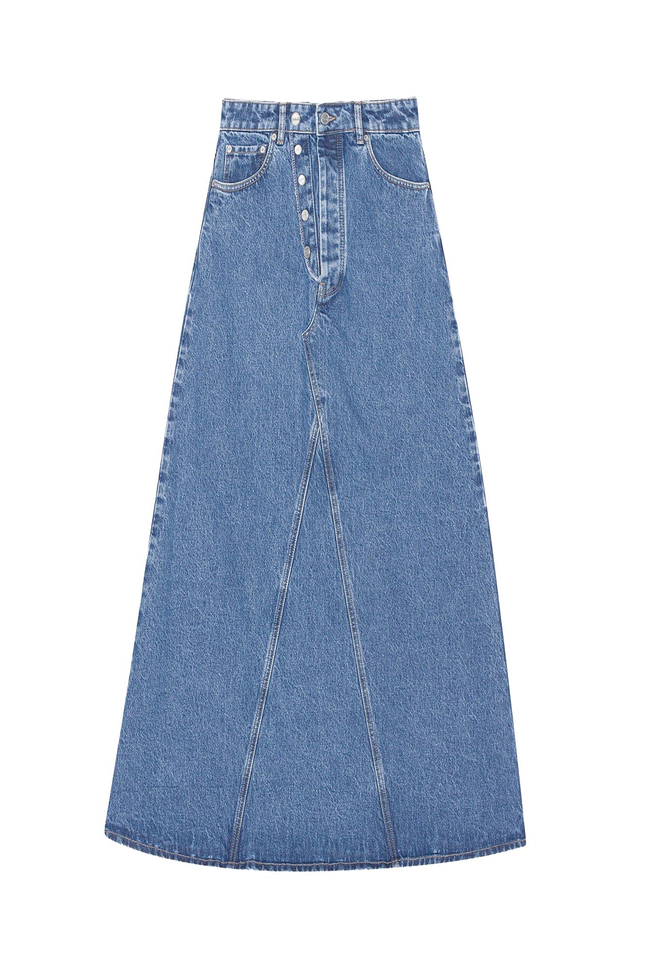 Jupe longue avec double braguette en denim - Mid Blue Stone