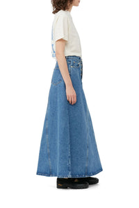 Jupe longue avec double braguette en denim - Mid Blue Stone