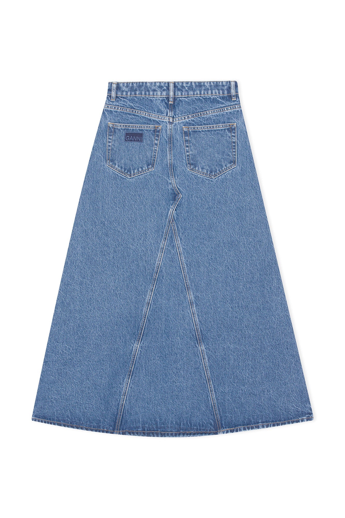 Jupe longue avec double braguette en denim - Mid Blue Stone