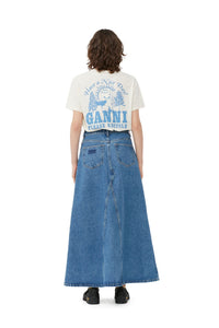 Jupe longue avec double braguette en denim - Mid Blue Stone