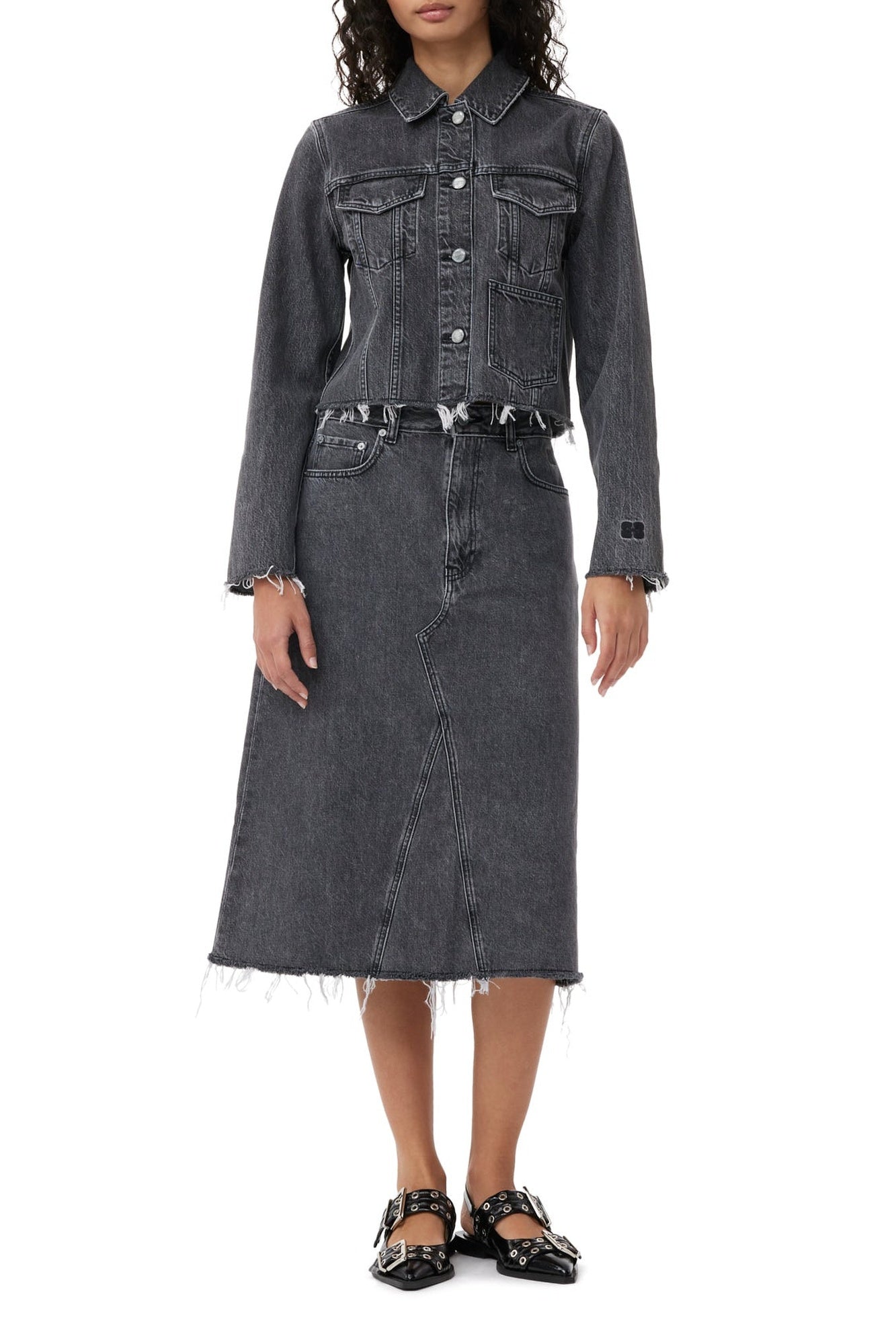 Jupe midi en denim - Washed Black