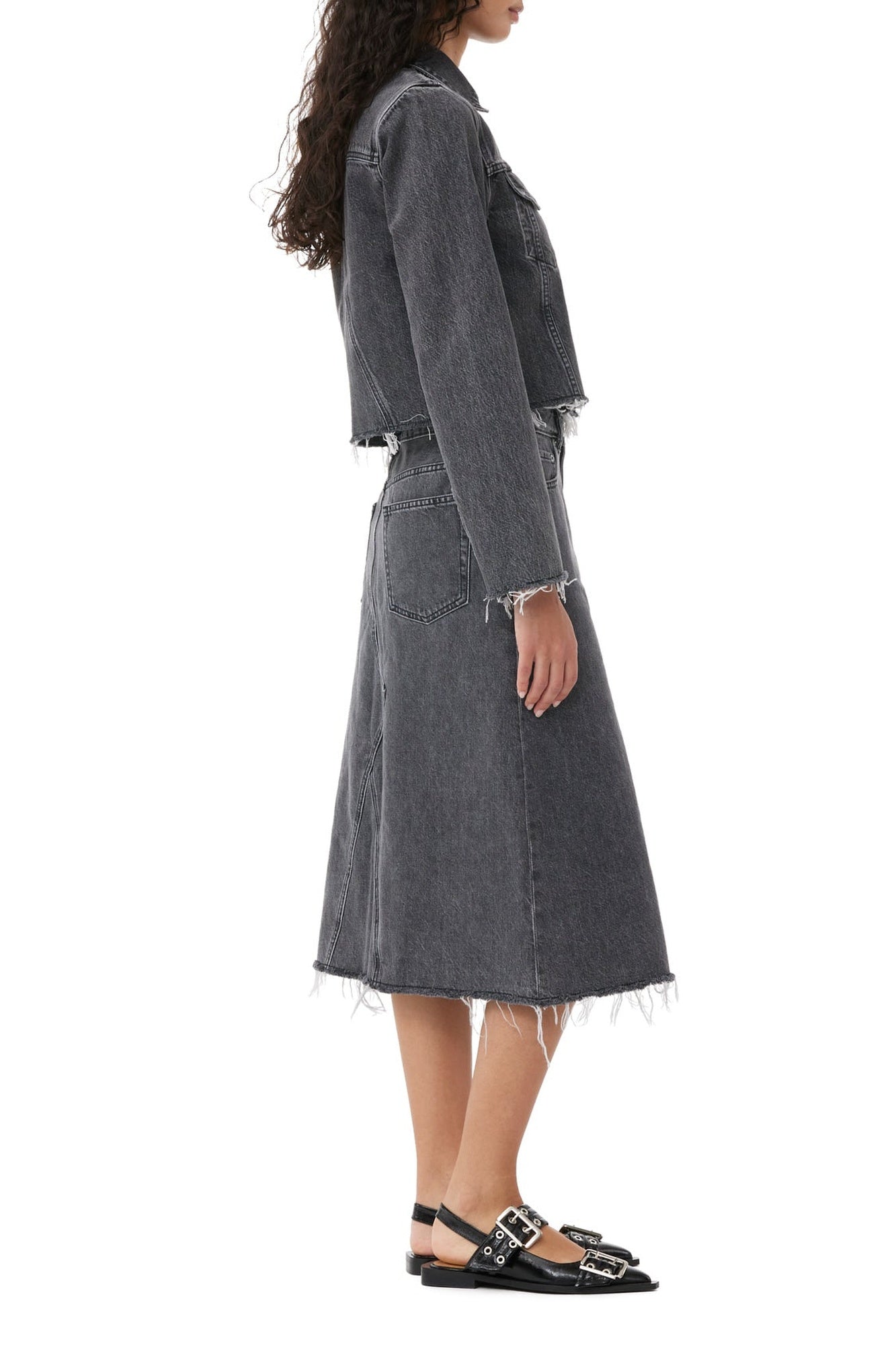 Jupe midi en denim - Washed Black