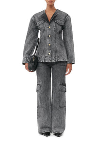 Pantalon droit délavé Angi en denim - Black Washed