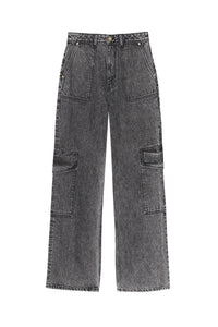 Pantalon droit délavé Angi en denim - Black Washed