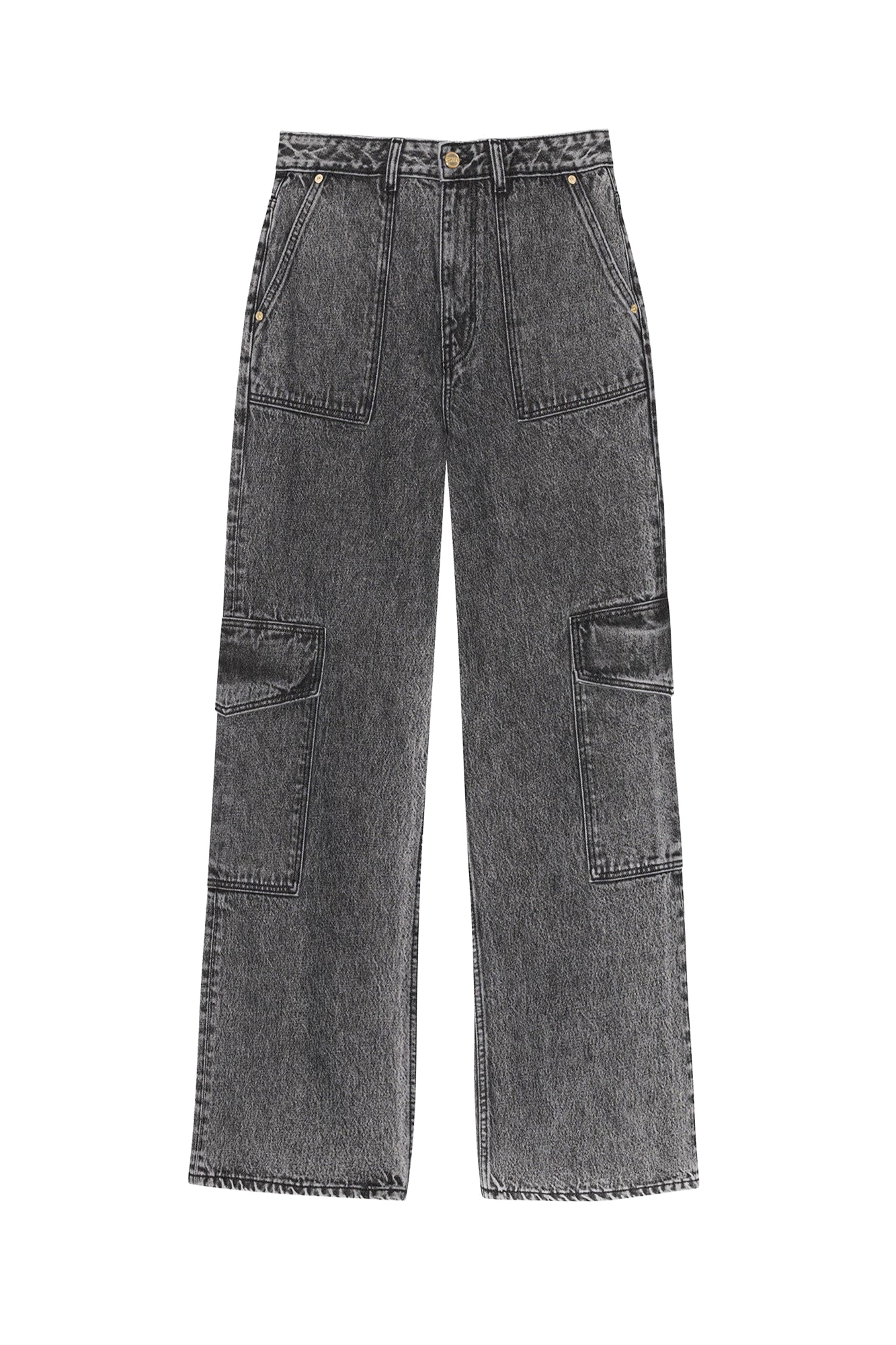 Pantalon droit délavé Angi en denim - Black Washed