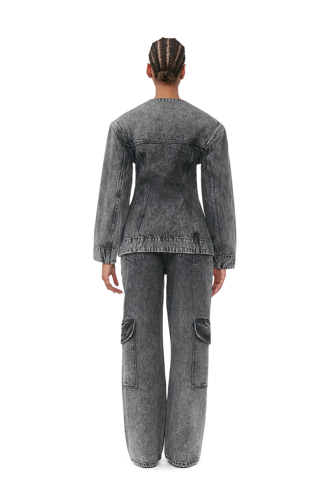 Pantalon droit délavé Angi en denim - Black Washed