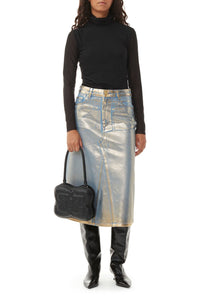 Jupe midi métallisée en denim - Gold