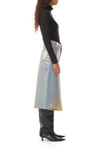 Jupe midi métallisée en denim - Gold