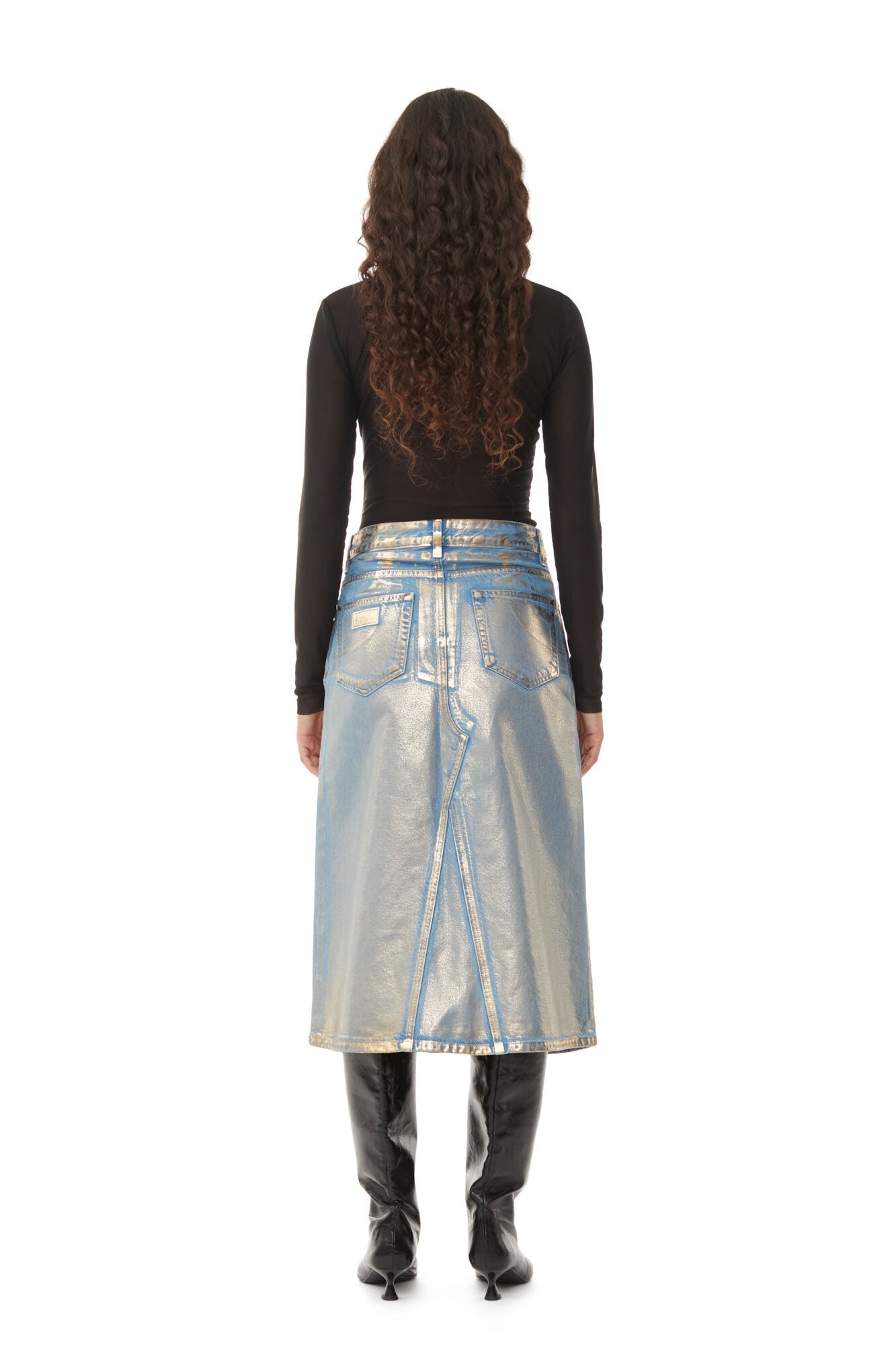 Jupe midi métallisée en denim - Gold