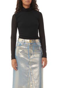 Jupe midi métallisée en denim - Gold