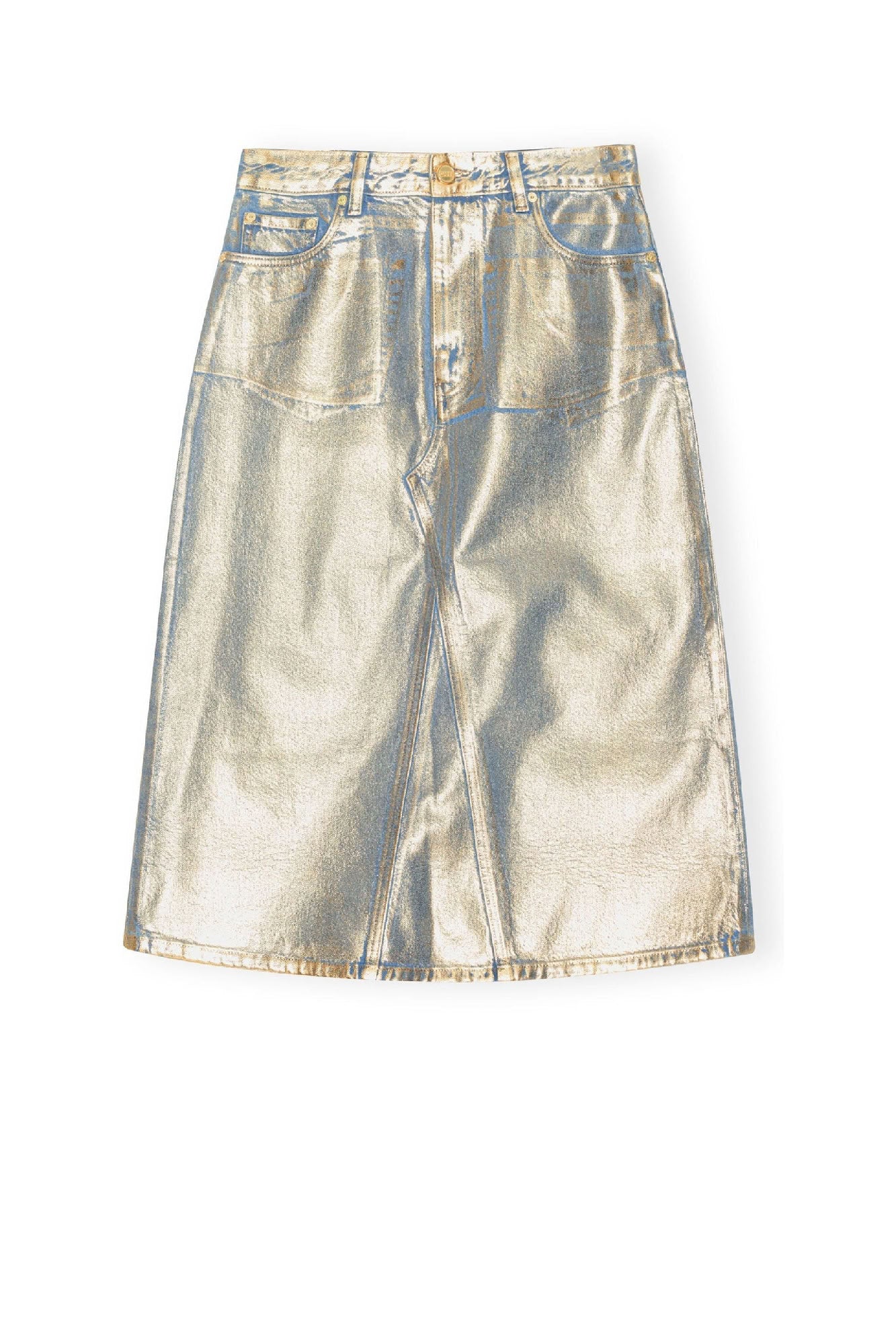 Jupe midi métallisée en denim - Gold