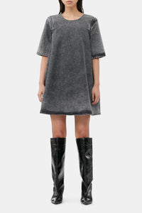 Robe courte trapèze délavé Snow en denim - Black Washed
