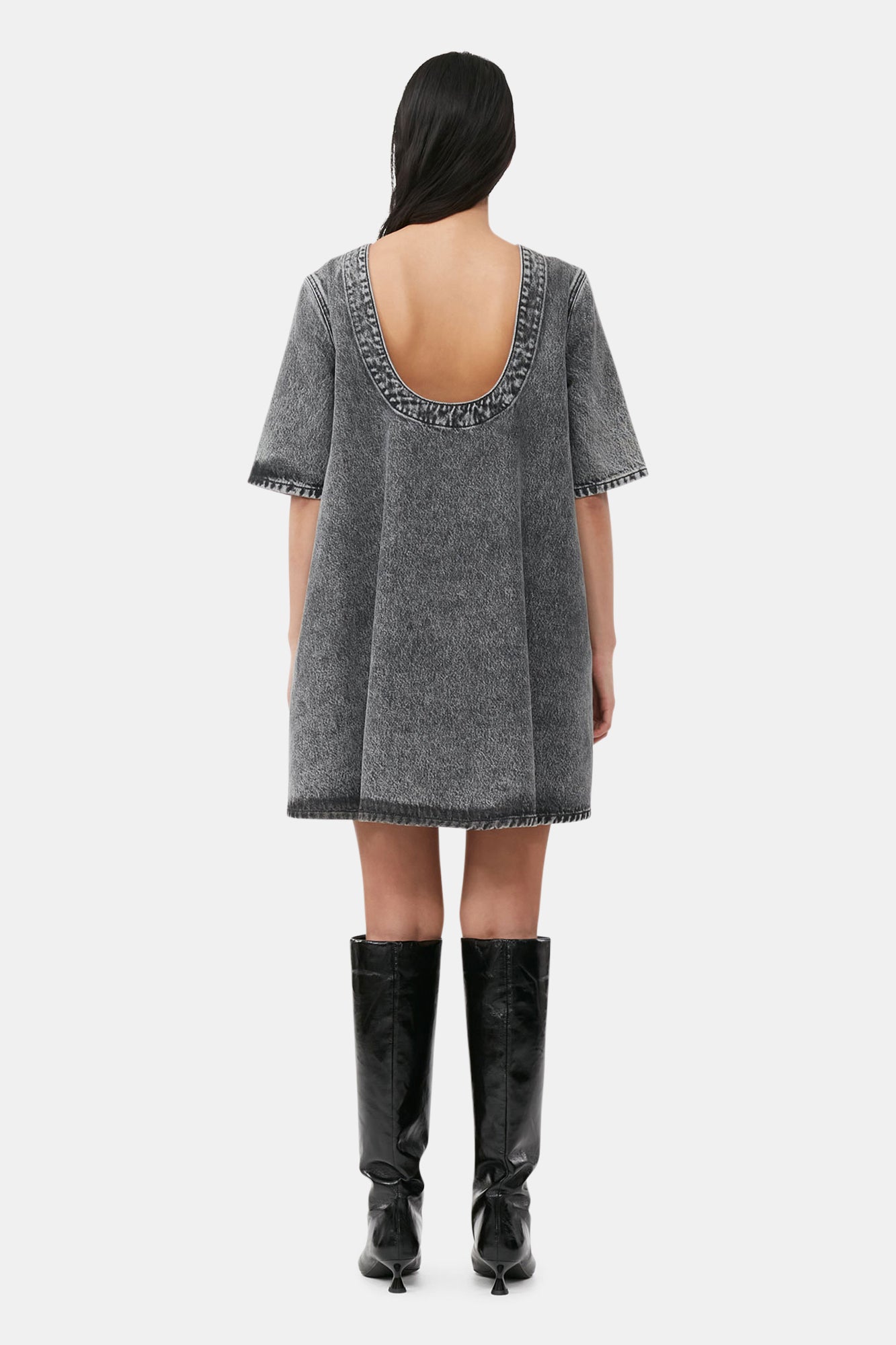 Robe courte trapèze délavé Snow en denim - Black Washed