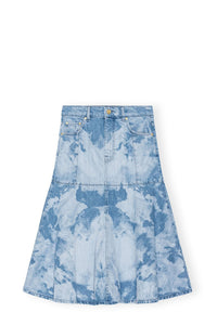 Jupe midi à volant délavé en denim - Light Blue Stone