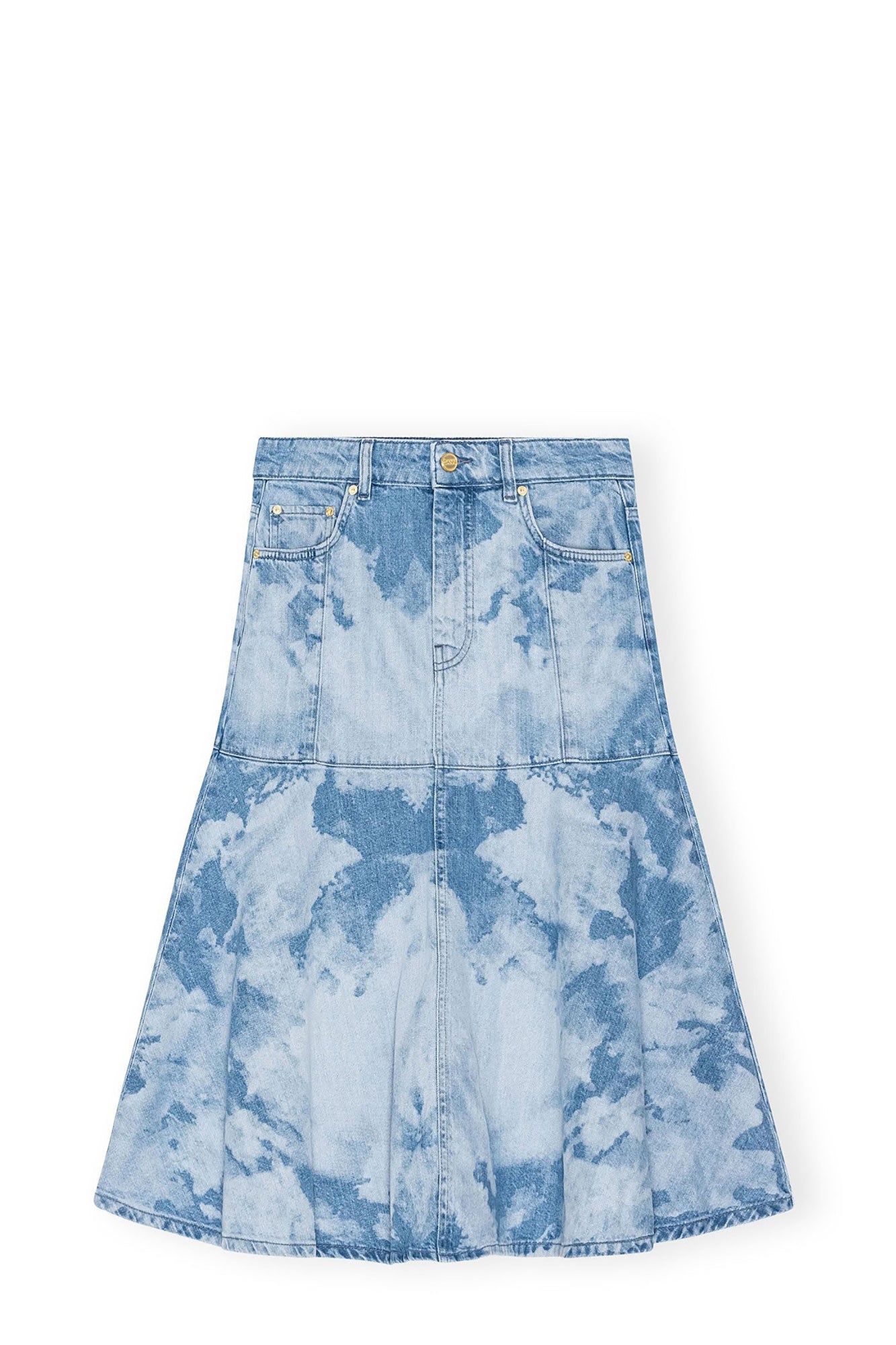 Jupe midi à volant délavé en denim - Light Blue Stone