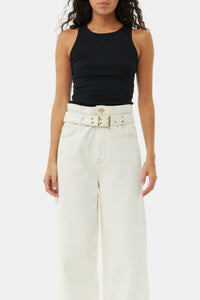 Pantalon paperbag en denim - Egret