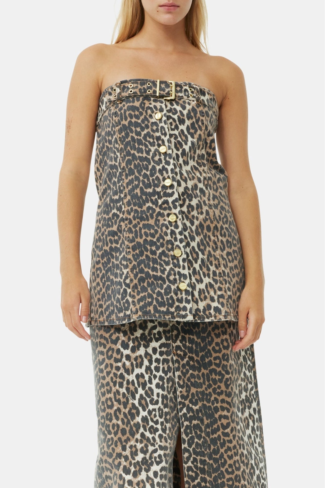 Bustier imprimé en denim - Leopard