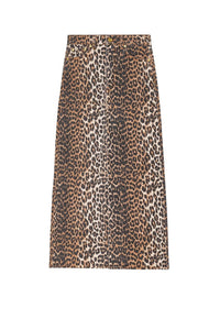 Jupe longue fendue en denim imprimé - Leopard