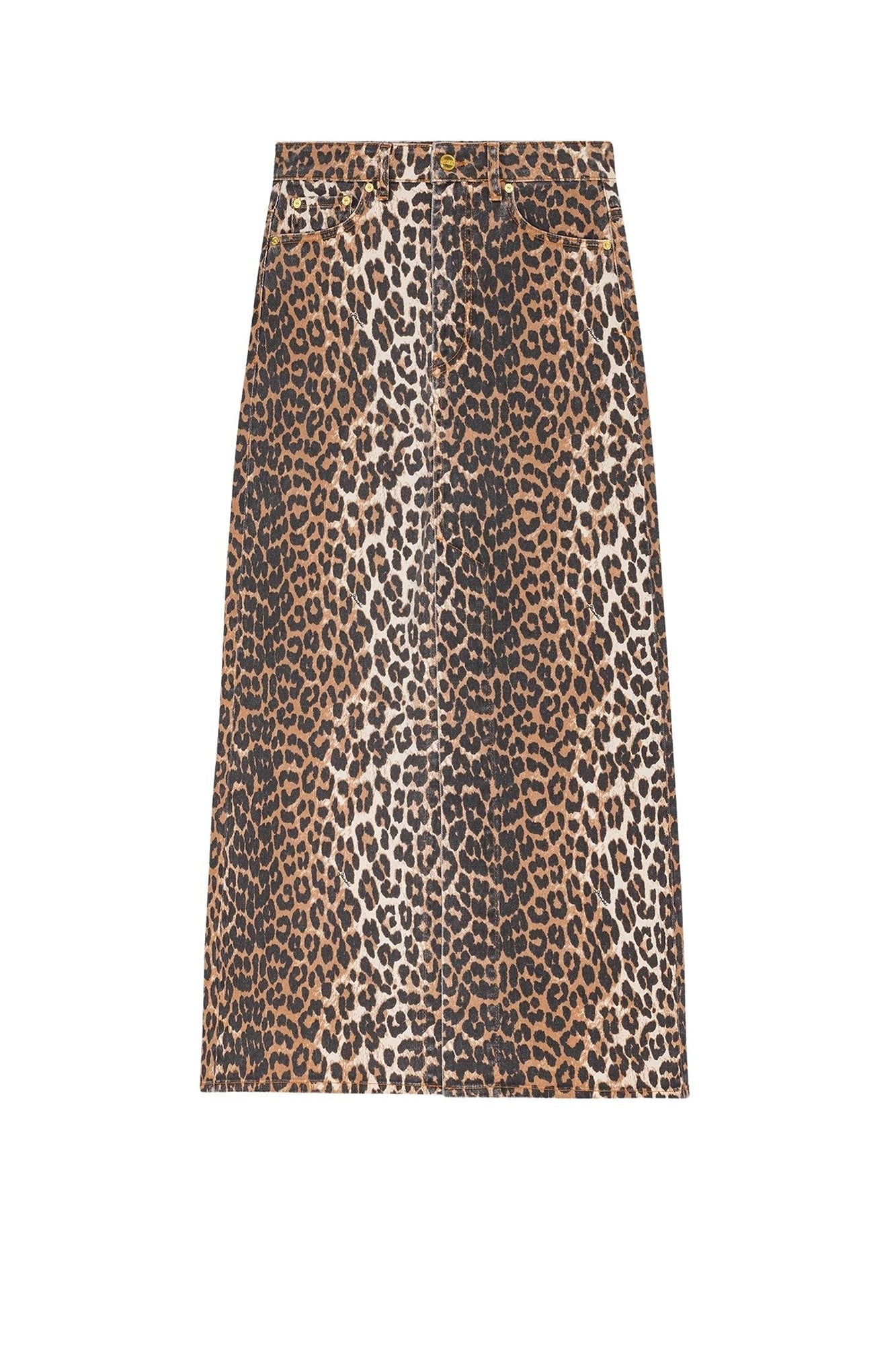 Jupe longue fendue en denim imprimé - Leopard