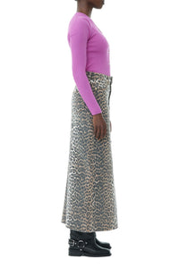 Jupe longue fendue en denim imprimé - Leopard
