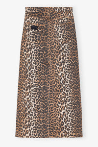 Jupe longue fendue en denim imprimé - Leopard
