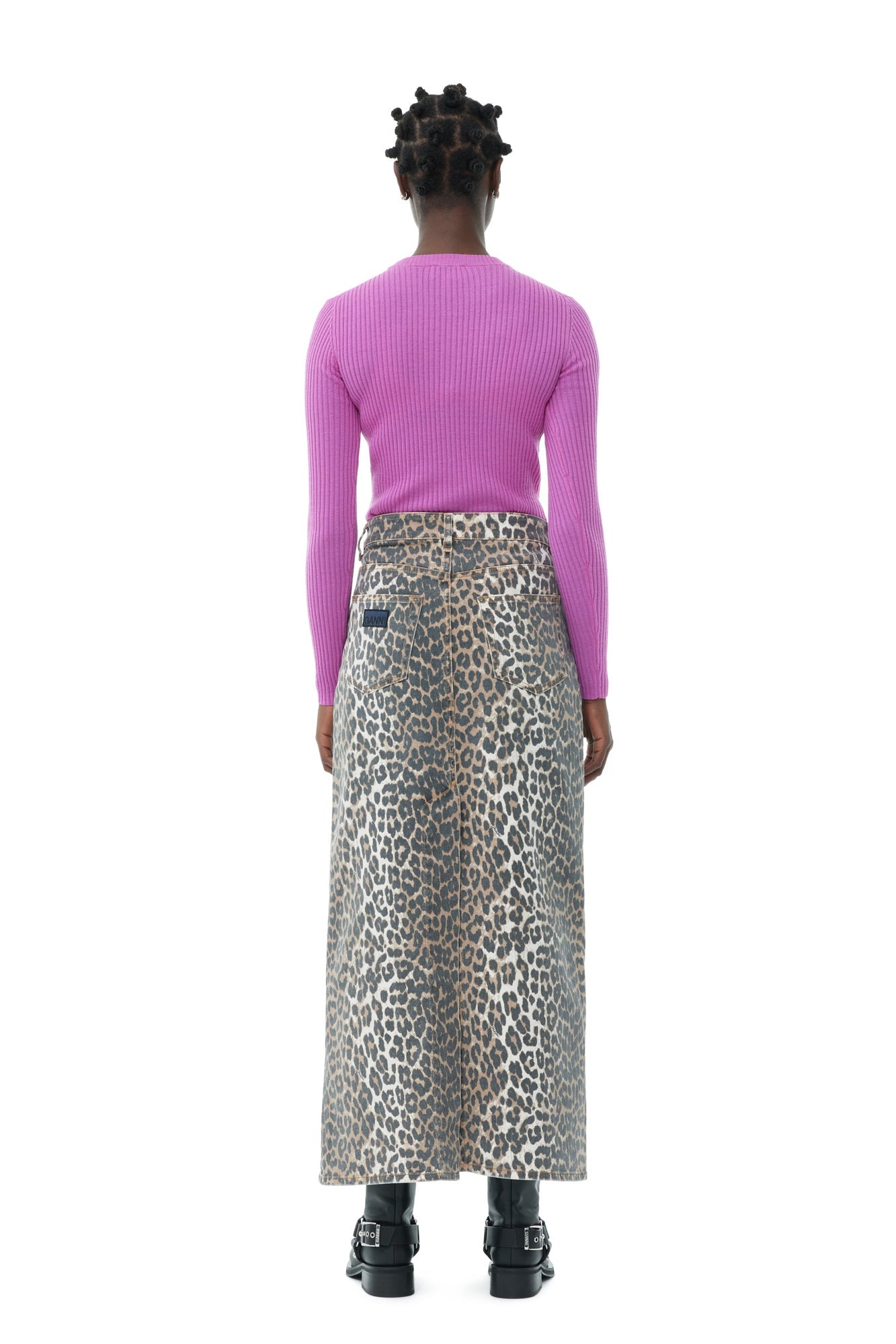 Jupe longue fendue en denim imprimé - Leopard