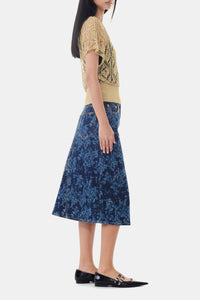 Jupe midi à imprimé fleuri en denim - Mid Blue Stone