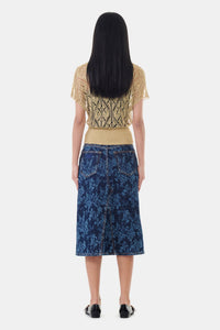 Jupe midi à imprimé fleuri en denim - Mid Blue Stone