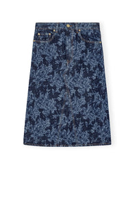 Jupe midi à imprimé fleuri en denim - Mid Blue Stone