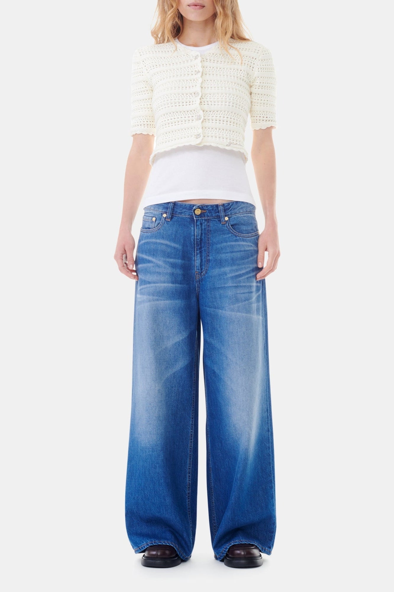 Pantalon large en denim - Mid Blue Vintage