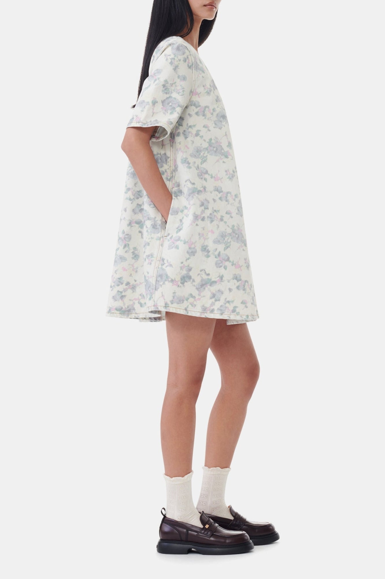 Robe courte imprimé dos nu en denim - Tofu