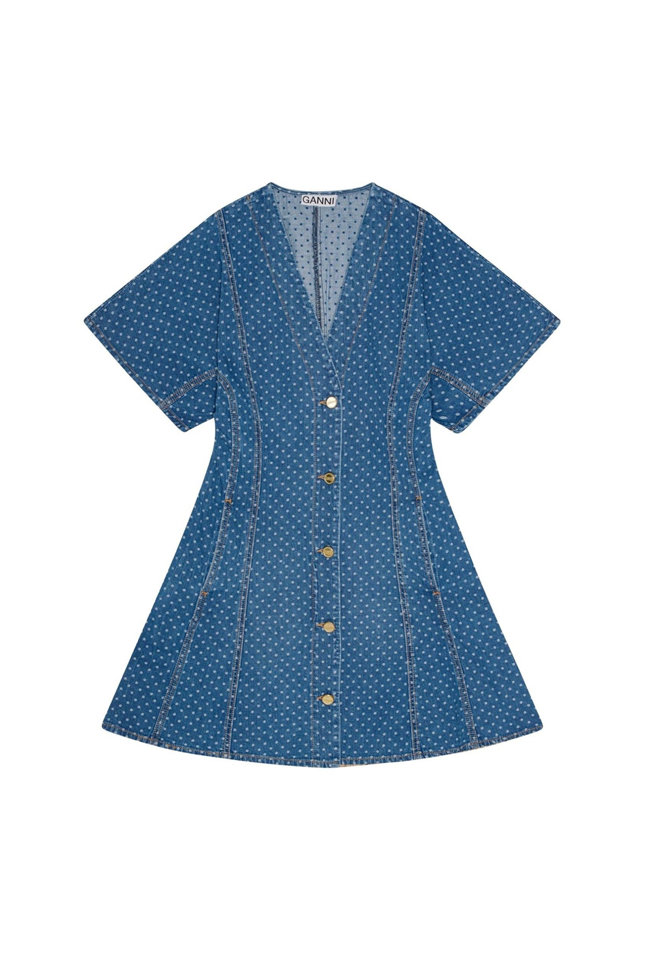 Robe courte à pois en denim - Mid Blue Stone