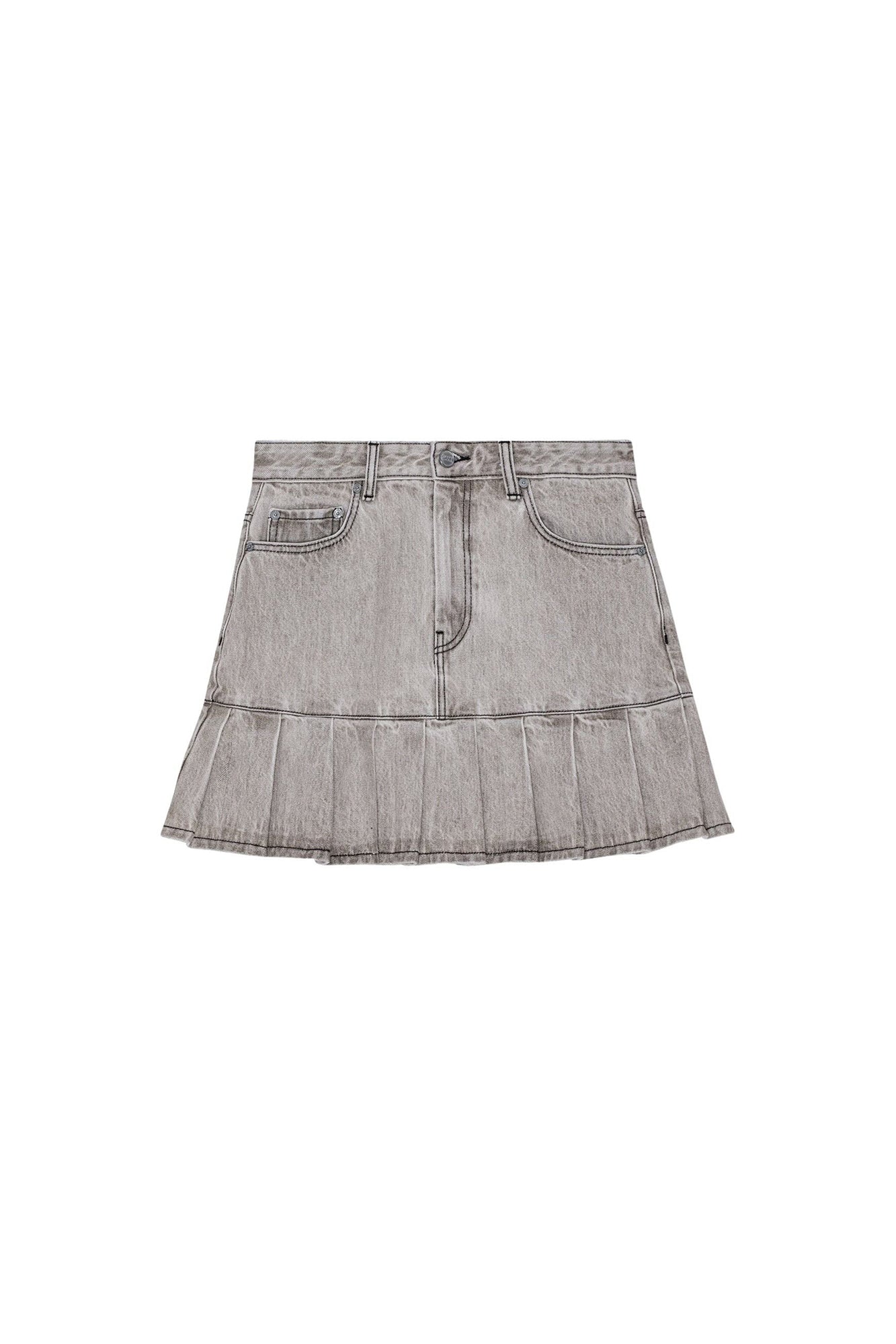 Jupe courte plissée Future en denim - Gray Quill